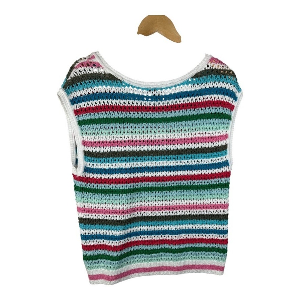 Talbots Sweater Vest Crochet Crewneck Pullover Rainbow Stripe Womens Sz Medium - Picture 2 of 8